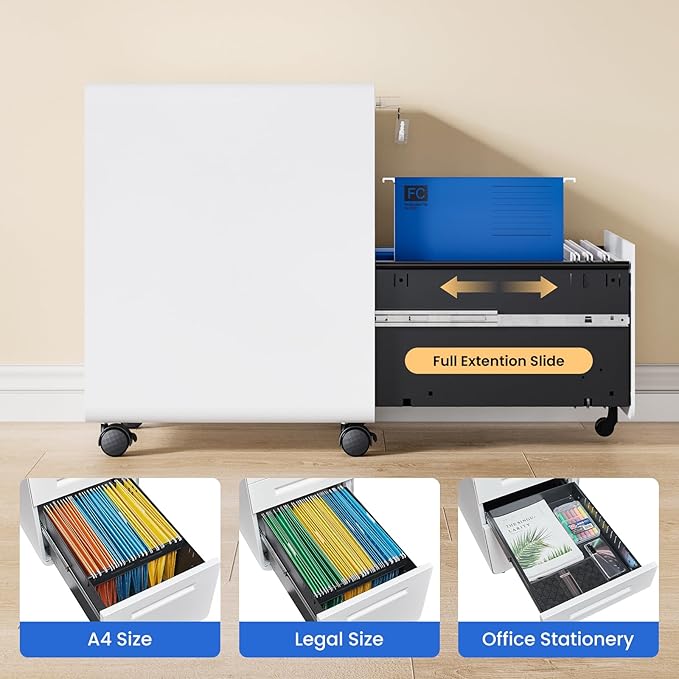 MIIIKO Mobile Filing Cabinet 3 Drawer, Filing Cabinets - Image 4