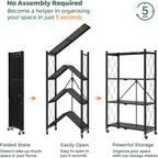 deanic 4 tier foldable storage shelves with wheels on a desk or shelf