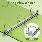 SUNEE 3 Ring Binder 1 Inch 1 Pack, Tender Green - Image 3