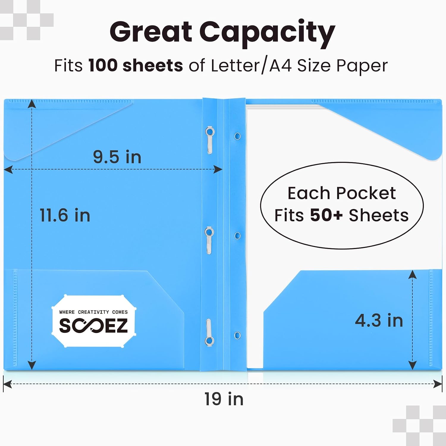Sooez Plastic Folders with Pockets and Prongs, Pocket Folders with Prongs | 6 Pack Heavy Duty 3 Prong 2-Pocket Folders for Document, Colored File Folder Back to School Supplies for Kids
