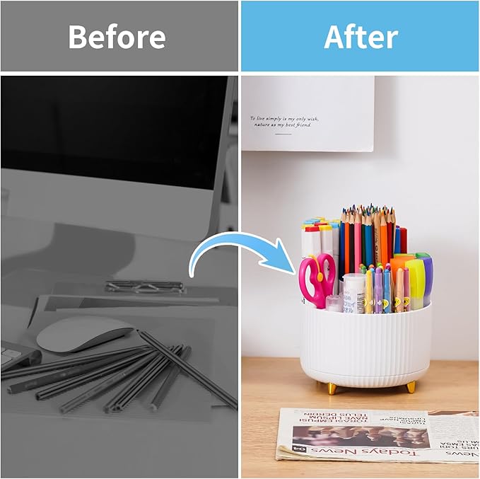 Marbrasse Desk Organizer, 360-Degree Rotating Pen Holder, Desk Organizers and - Image 7