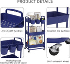 JIUYOTREE 3-Tier Plastic Rolling Storage Cart Utility Cart - Image 7