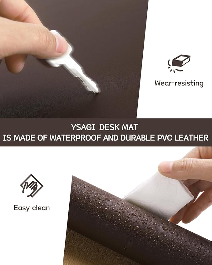 YSAGi Non-Slip Leather Desk Pad, Waterproof Laptop Computer Desk Keyboard Mat - Image 5