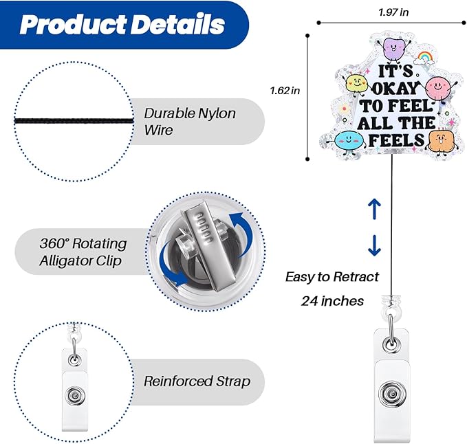 It's Okay to Feel All The Feels Funny Nurse Badge Reel, Cute Inspirational - Image 2