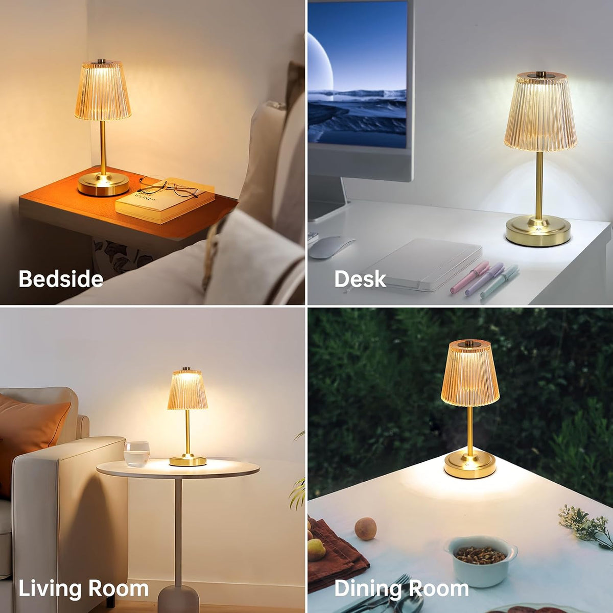 Shenmoyl Cordless Touch Table Lamp with 5200mAh Battery - 3 Adjustable Color ...
