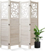 Room Divider Wood Carved Wall Divider Indoor Folding Portable Partition Screen by Svimi
