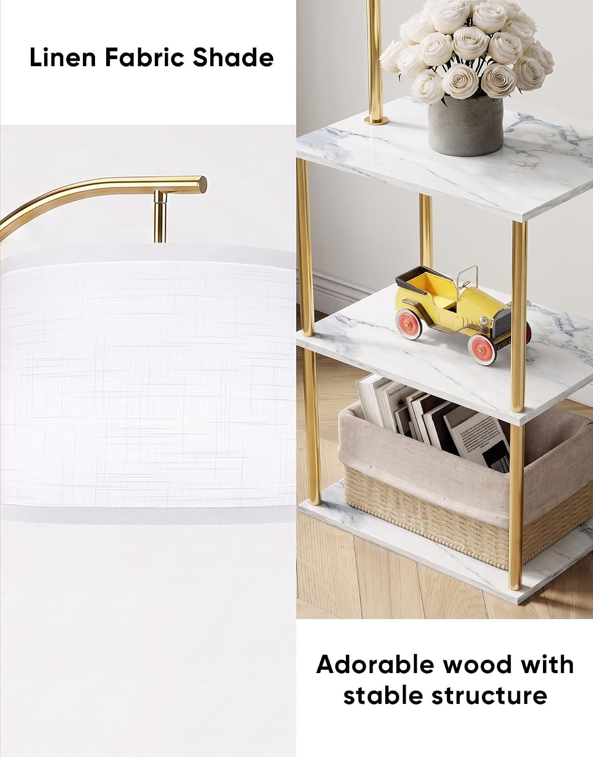 PARTPHONER Floor Lamp with Table, Night Stand with Lamp, Narrow Side Table wi...