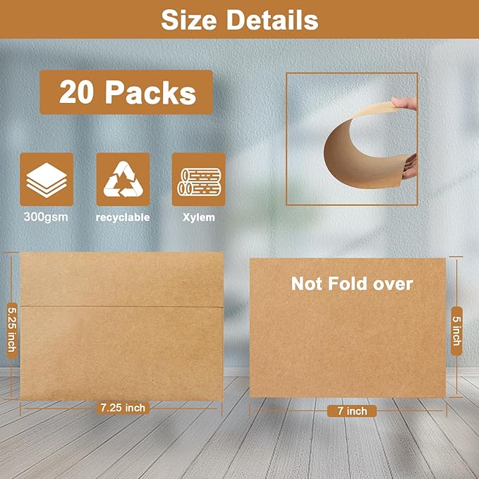 Silunkia Brown Blank Greeting Cards and Envelopes 5 x 7 Heavyweight Flat - Image 2