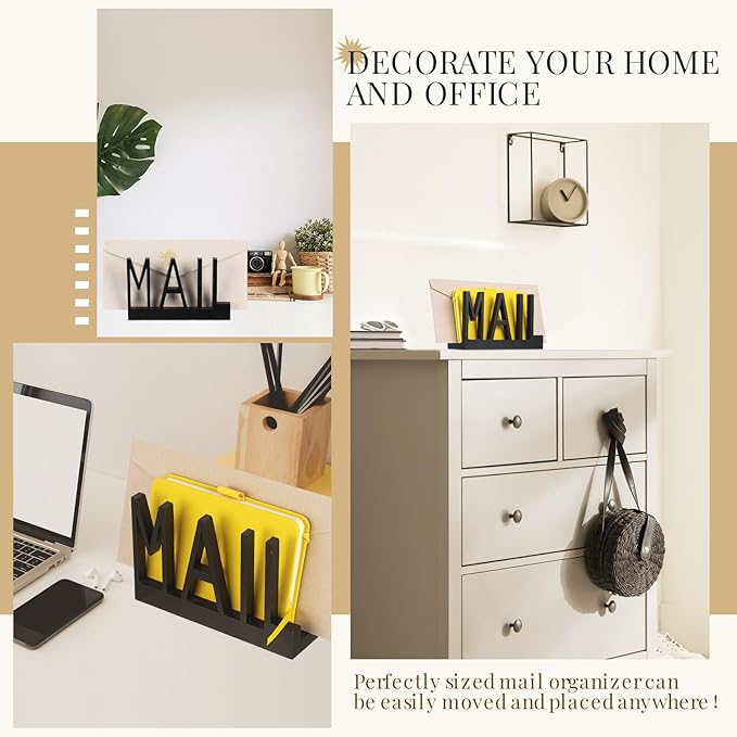 Vercraft Mail Organizer Holder Organizer Countertop Modern Wooden Black Letter - Image 5