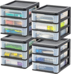 iris usa 4-pack, 3-drawer small plastic stacking desktop shown in use