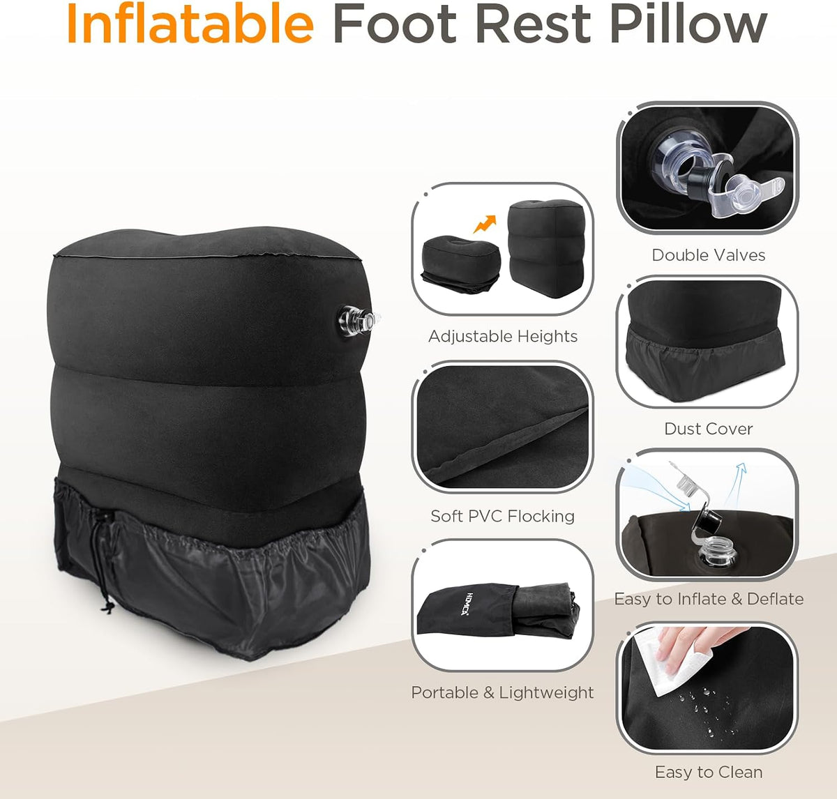 HOMCA Inflatable Travel Foot Rest Pillow for Airplane (2-Pack)