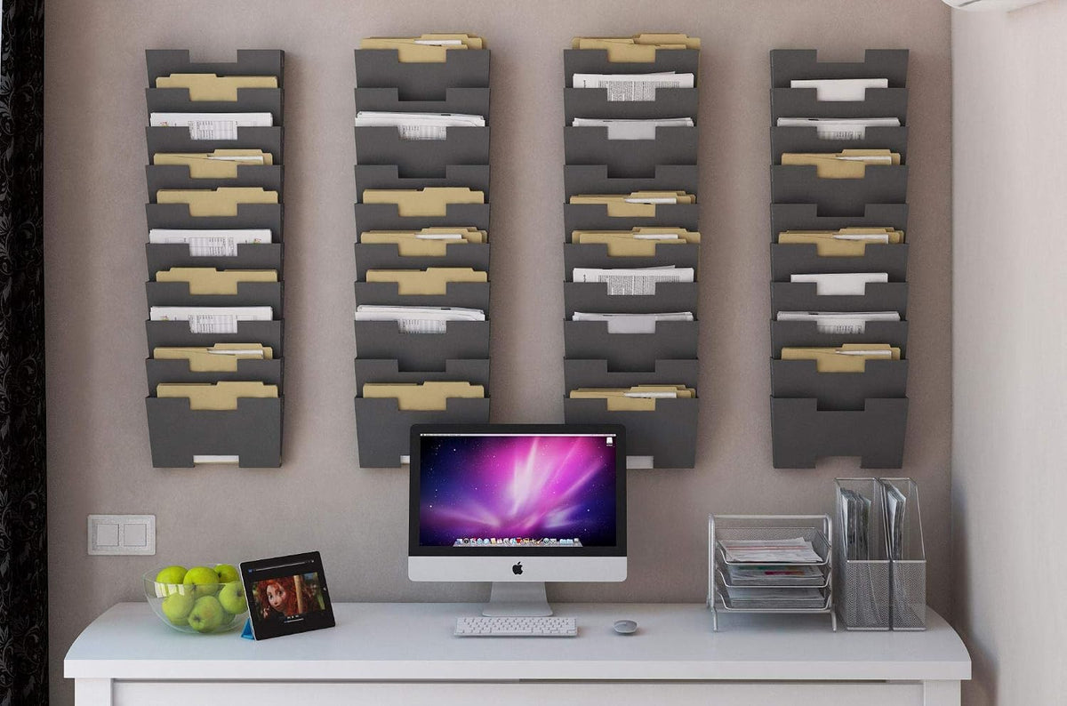 Gray Wall Mount Steel Vertical File Organizer Holder Rack 10 Sectional Modula...