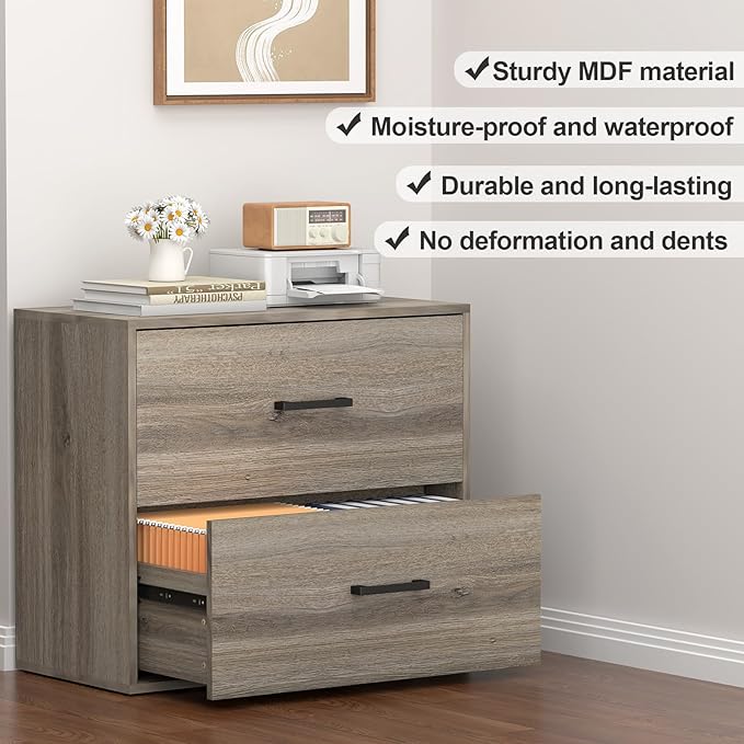 FATIGOS 2 Drawer File Cabinet, Wood Lateral File Cabinet, Wide Filing Cabinets - Image 7