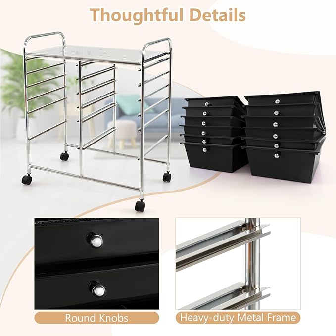 HAPPYGRILL Happygrill 12-Drawer Rolling Storage Cart, Utility Cart - Image 6