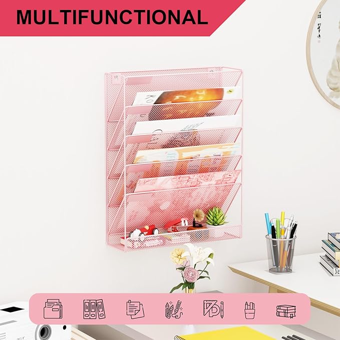 GDINDINFAN Wall File Organizer Holder Mesh Hanging Paper Document Holder - Image 6