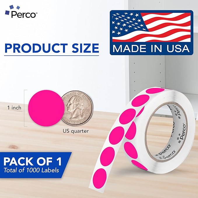 Perco Fluorescent Pink 1-Inch Round Circle Dot Sticker Labels - Image 2