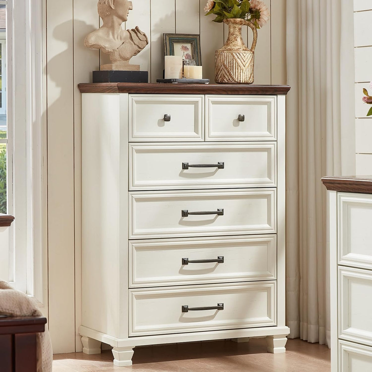SAVOR LIFE Farmhouse 6 Drawer Dresser for Bedroom, 45 Inch Tall Vintage Wood ...