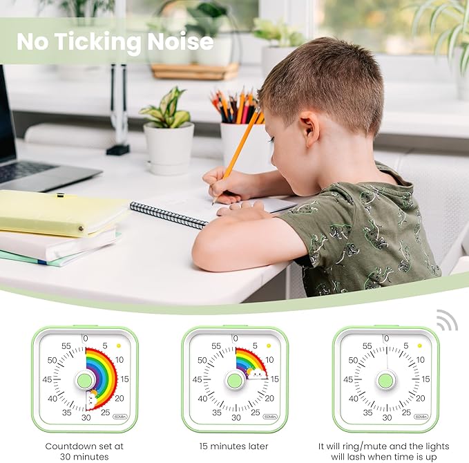 Visual Timer for Kids with Pause Function, Cute Silent Timer with Rainbow for - Image 3
