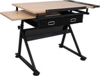 Drafting Table Drawing Desk Reclining Tiltable Tabletop Bundle Set with Stool and 2 Storage Drawers Art Writing Reading Workstation for Office and Home
