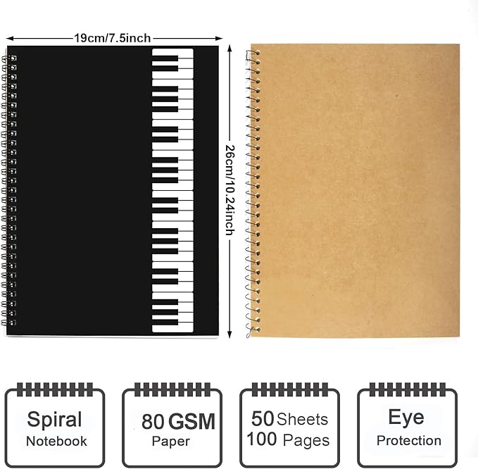Music Notebook, Blank Sheet Note book, Cardboark Spiral NoteBook Manuscript - Image 2