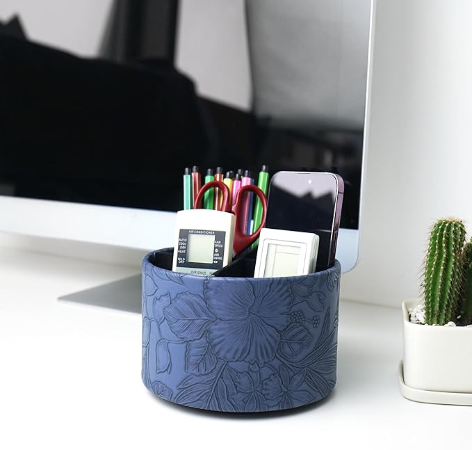 Hennaja Round Leather Art Supply Organizer, Remote Control Holder, 360 Degree - Image 7