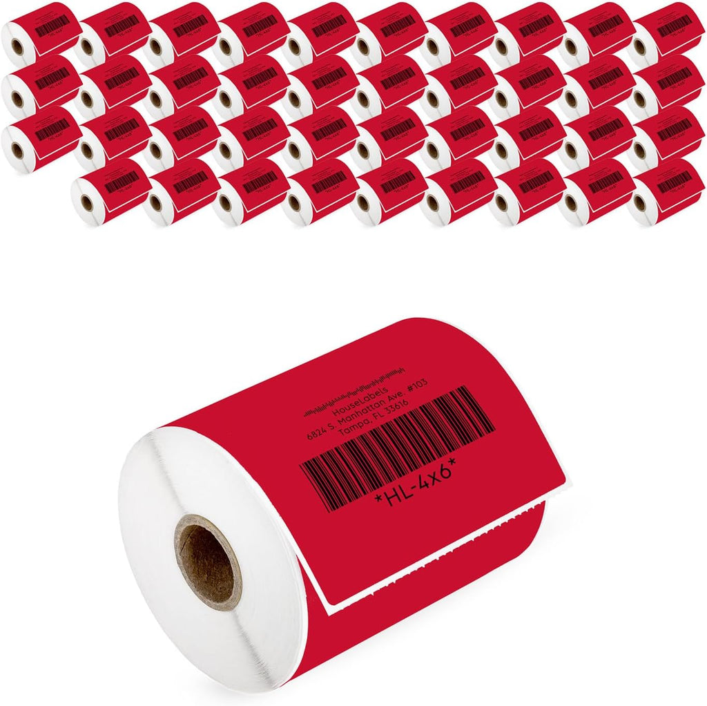 HOUSELABELS 4" x 6" Red Shipping Labels on 1" Core Compatible