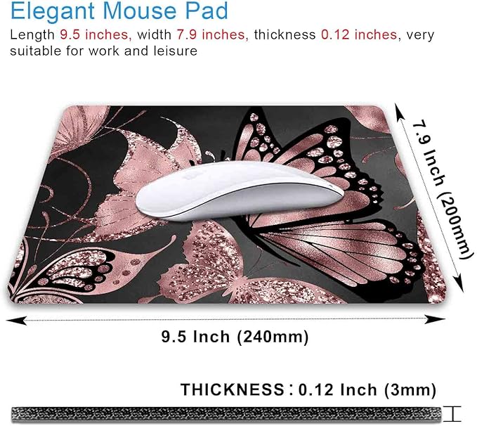 IMAYONDIA Mouse Pad, Rose Gold Butterfly Mouse Pad, Non-Slip Rubber Base - Image 2