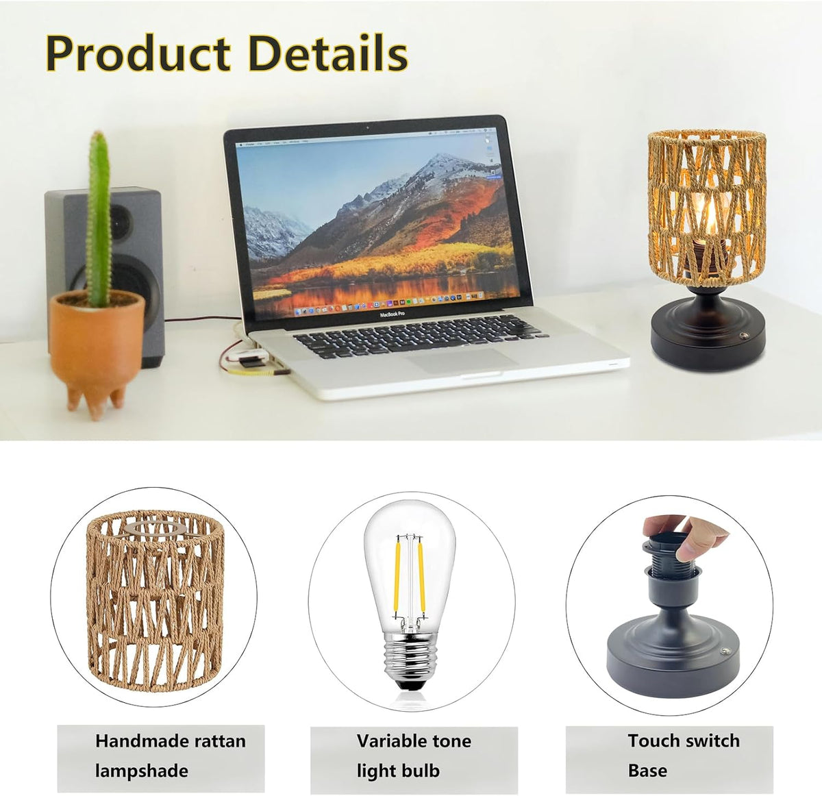 Set of 2 Cordless Rechargeable Table Lamps Night Light Desk Lamp
