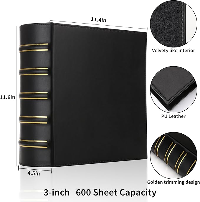 LETVPVOW Vintage Hardback 3 Ring Binder 3 Inch, Professional Leather Binder 3 - Image 2