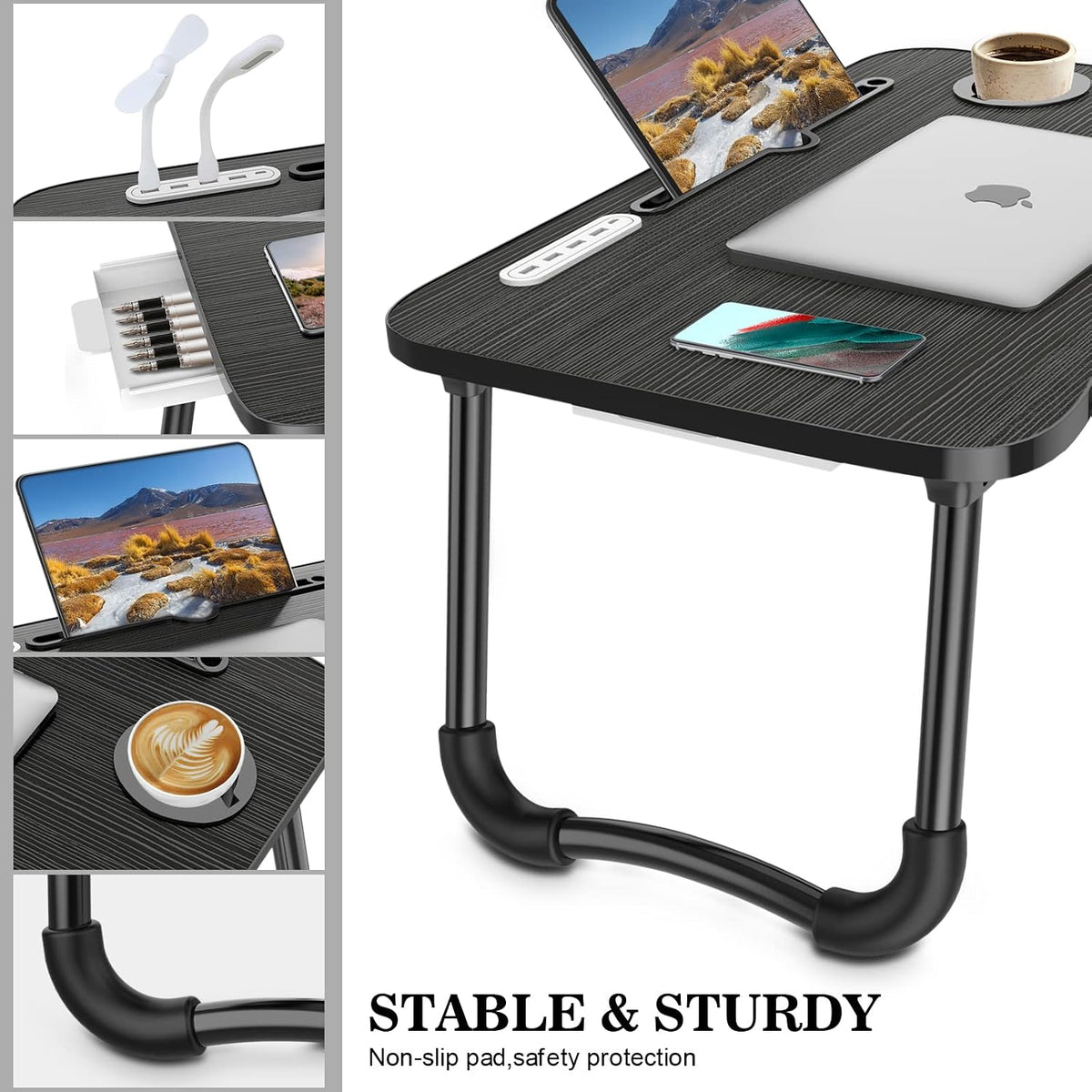 Zapuno Laptop Lap Desk, Foldable Laptop Table Tray with 4 USB Ports Storage D...