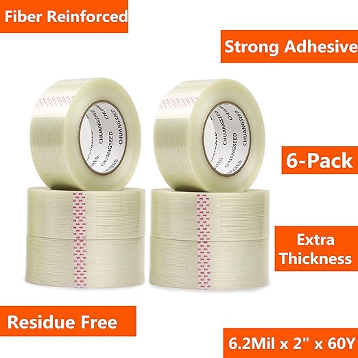 CHUANGSEED 6-Pack Mono Filament Strapping Tape 6.2mil x 2Inch x 60yds Commodity - Image 2