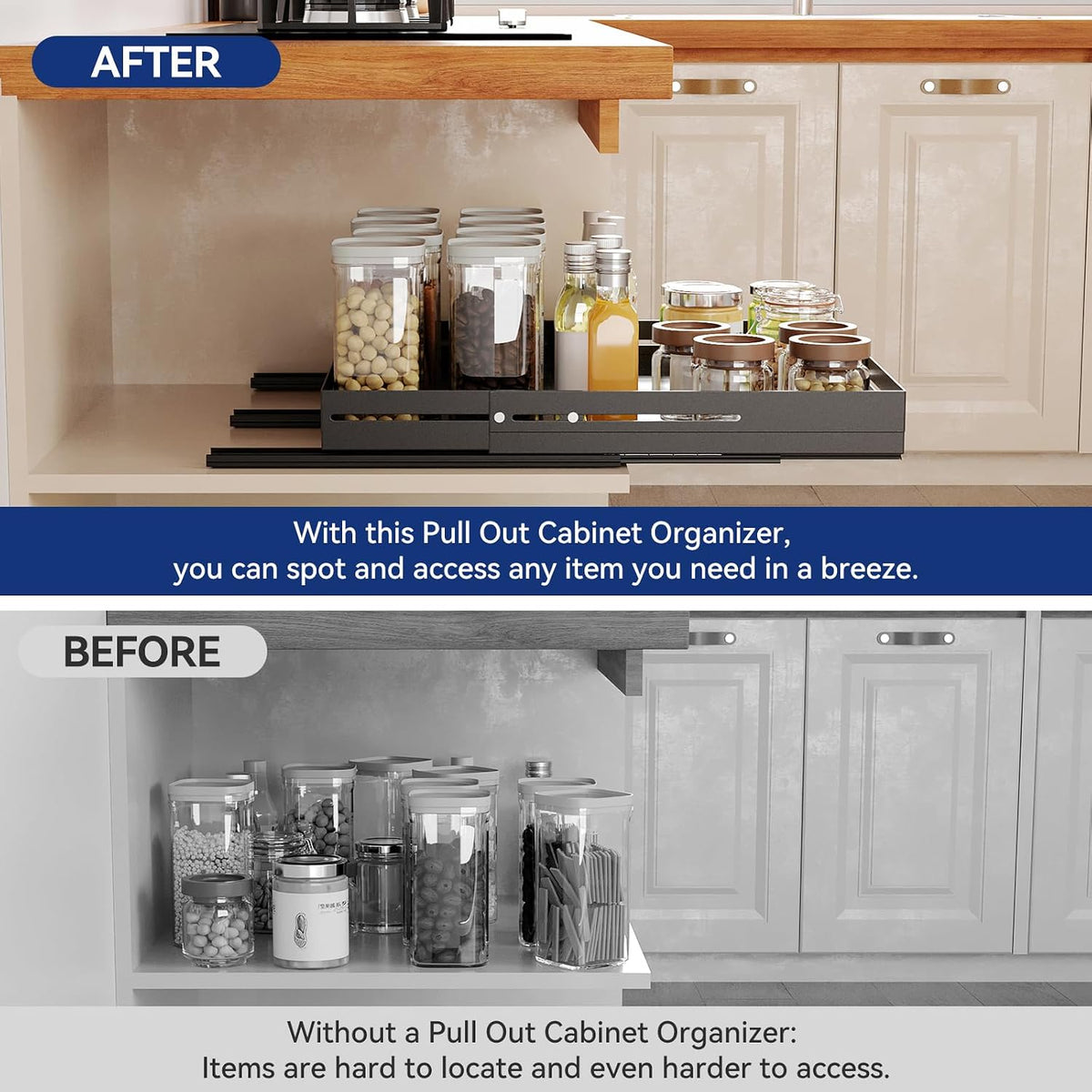 Pull out Cabinet Organizer, Full Metal Expandable Width (14.8"-20.8&quot...