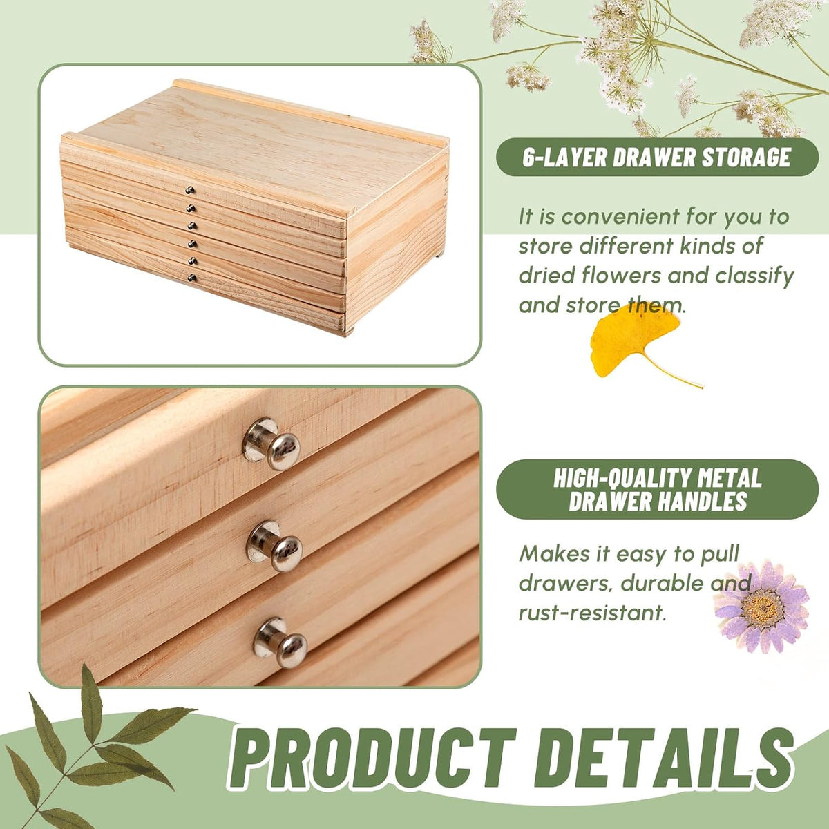 aceorbit 6 drawer wooden pressed flower storage box, side view