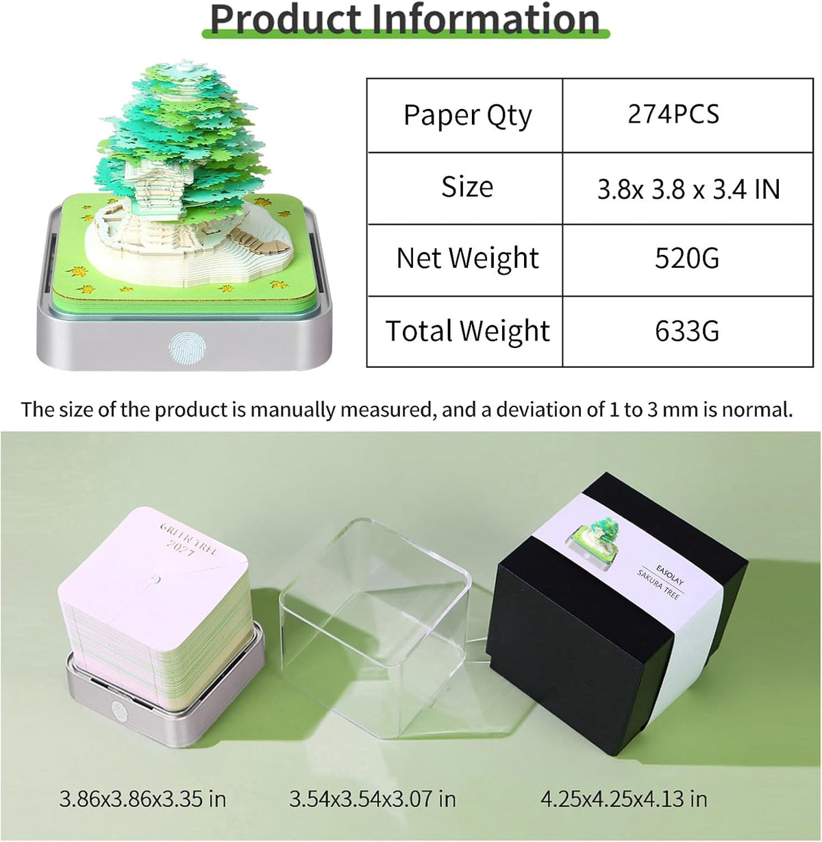 3D Memo Pad Time Piece Calendar 2027,3D Calendar Memo Pad DIY Notes Notepad P...