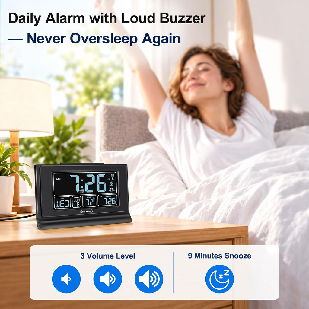 dreamsky atomic alarm clocks for bedrooms with battery, side view