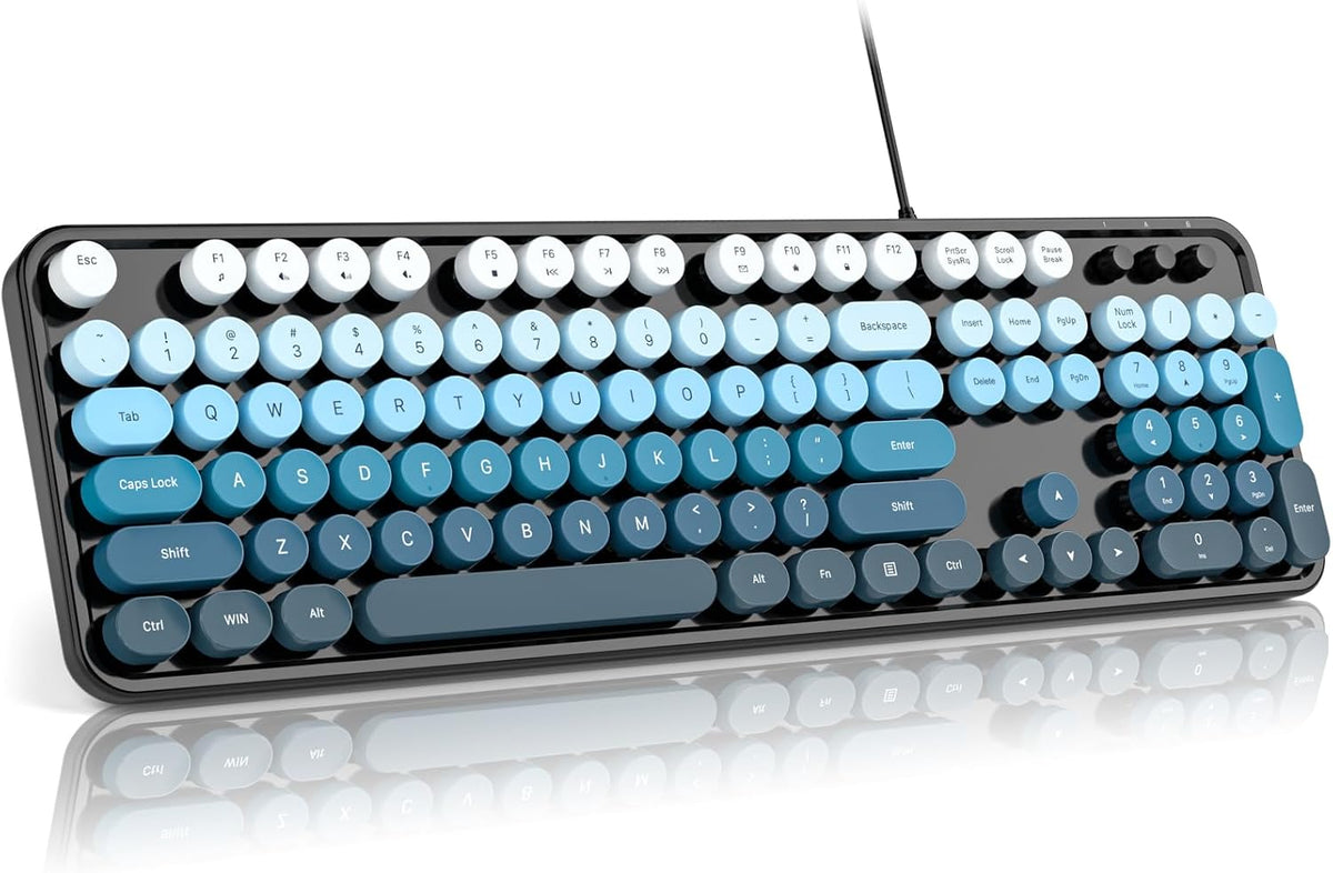 MOFII Computer Keyboard Wired,Round Key Retro Typewriter Keyboard Full Size