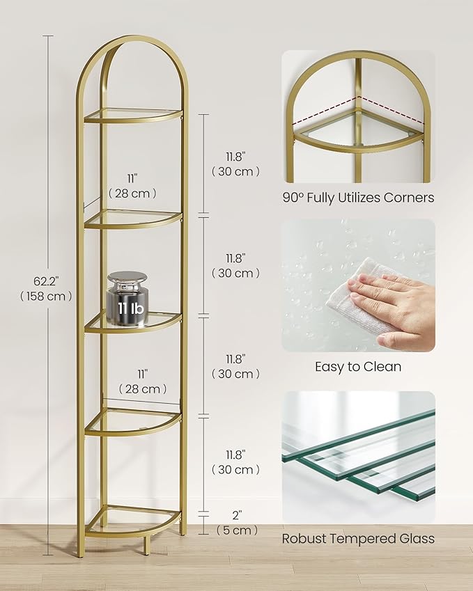 VASAGLE 5-Tier Corner Shelf Stand, Corner Bookshelf, Bathroom Organizer - Image 3