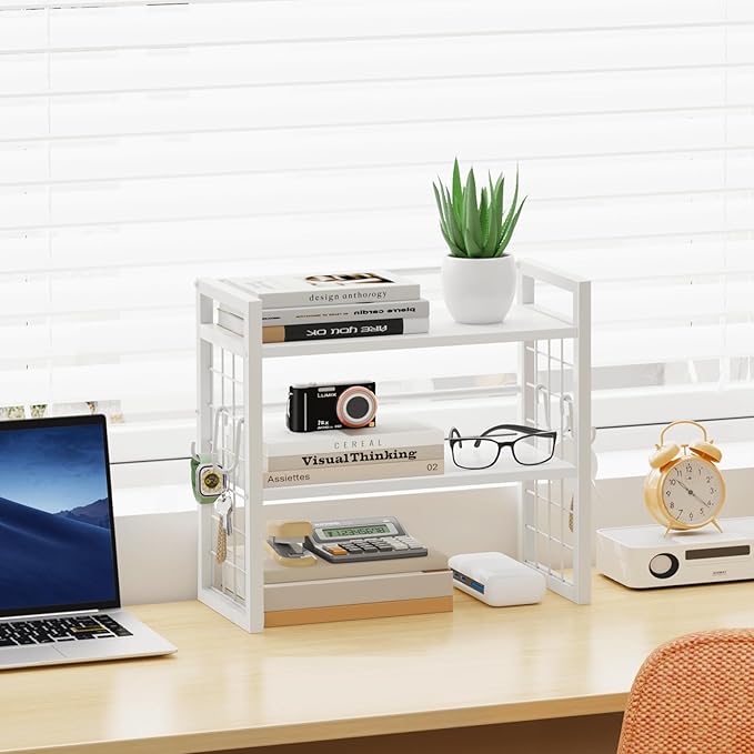 ELITEROO Desk Shelf Organizer, 2 Tier Wood Desktop Bookshelf Storage Rack - Image 2