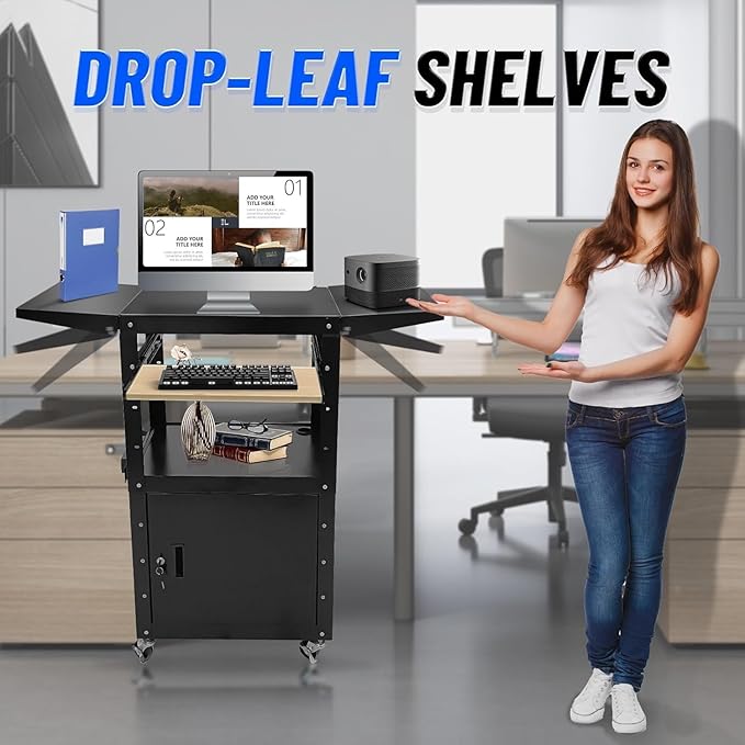 Upgraded AV Cart, Adjustable-Height Steel AV Cart - Image 7
