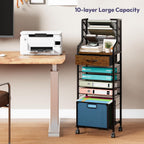SWTYMIKI 10-Tier Rolling File Cart - Mesh Paper Organizer with Drawer & Hanging File Folders on Lockable Wheels, Rolling File Cabinet for Office Organization, Storage in Home, Studio, School, Espresso