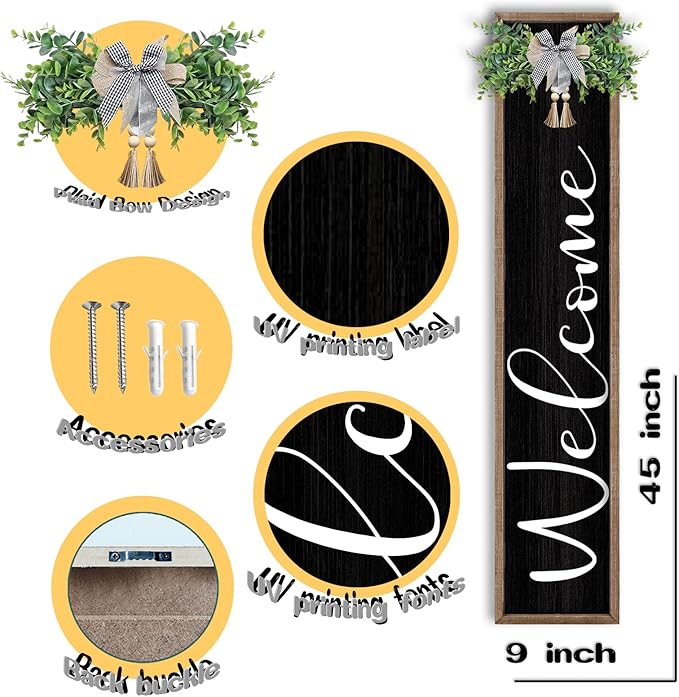 LuZhiQiang Front Porch for Welcome Standing Sign 45"X9" Vertical Tall Long - Image 2
