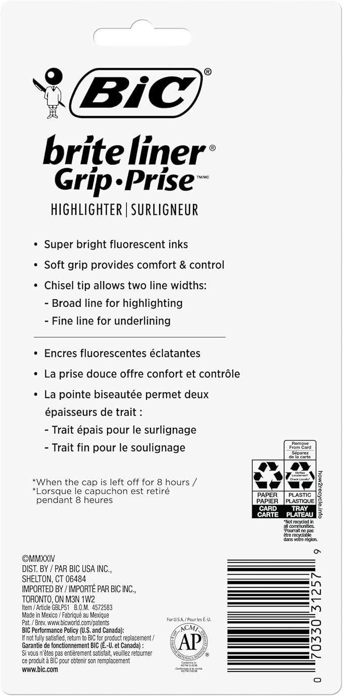 BIC Brite Liner Grip Highlighter, Chisel Tip, - Image 2