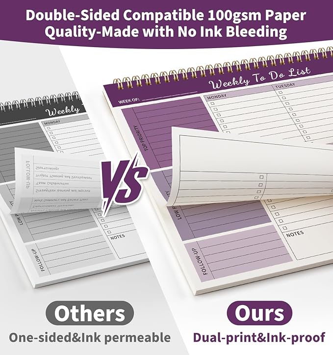 ALKALO Weekly To Do List Notepad, 52 Undated Sheets （8.5"×11") Duplex-Printed - Image 6