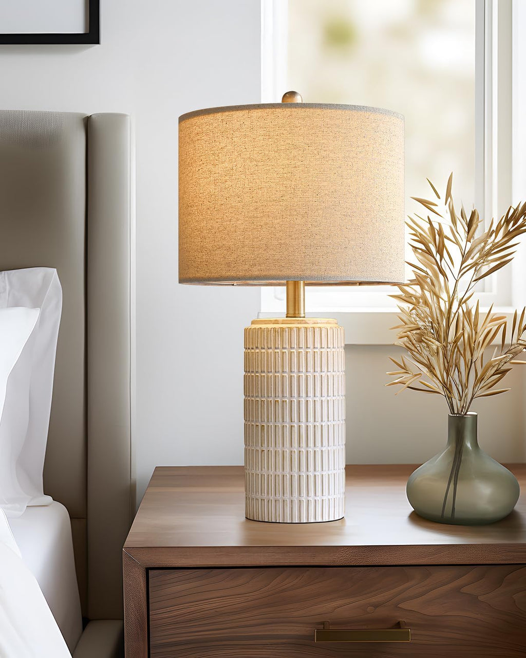 pokat 23'' bedside table lamp for bedroom nightstands showing dimensions