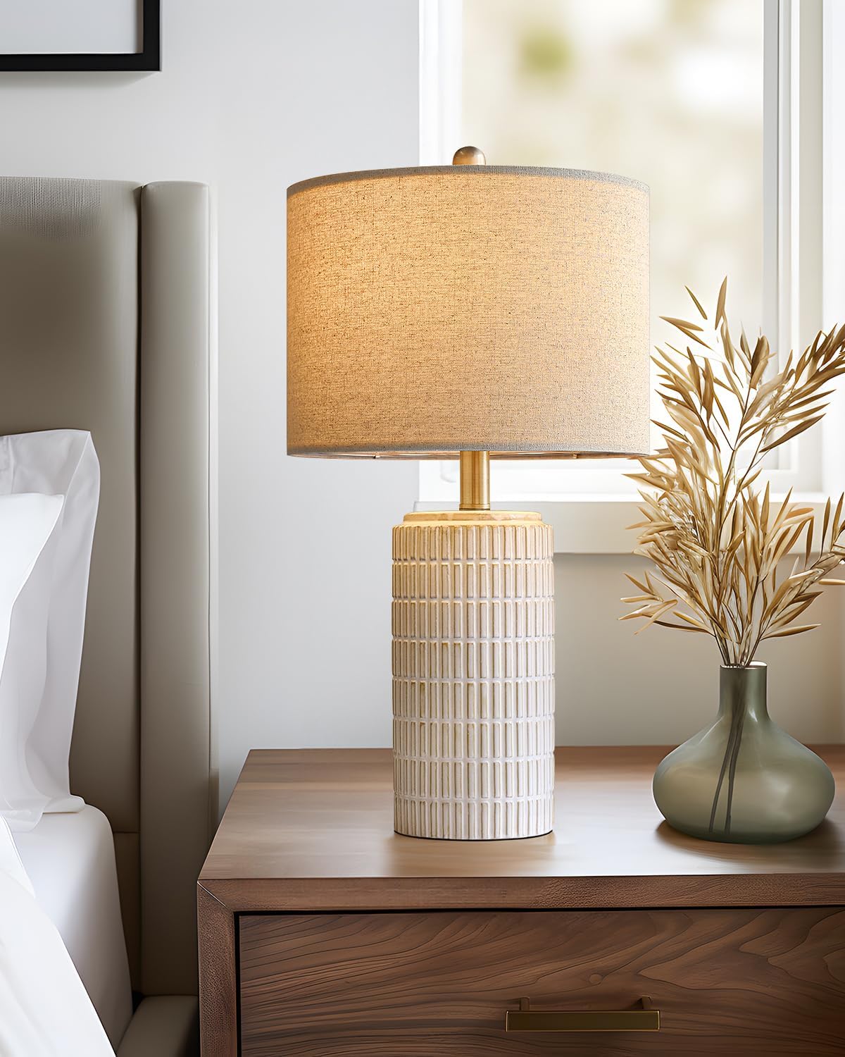 pokat 23'' bedside table lamp for bedroom nightstands showing dimensions