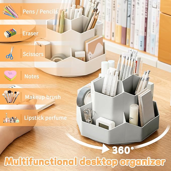 Cayxenful Pencil Pen Holder for Desk, 9 Slots 360 Degree Rotating Desk - Image 2