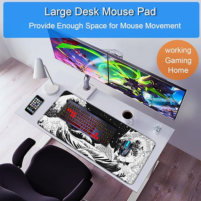 Gaming Mouse Pad, 31.5x15.7 inch Large Extended Computer Keyboard Mouse Mat - Image 6