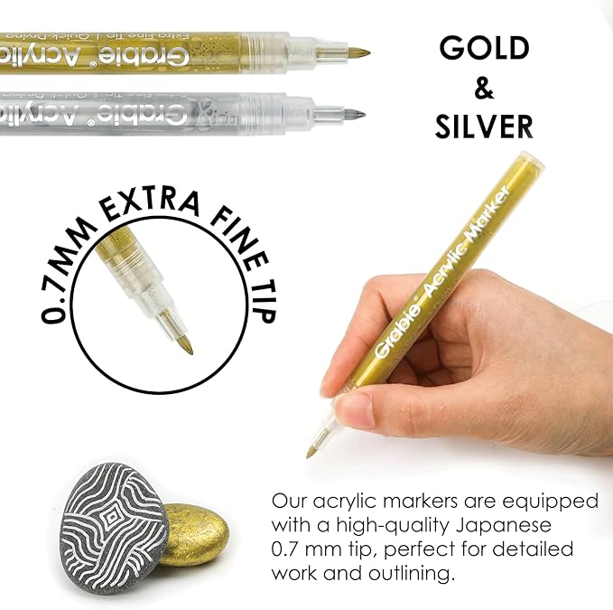 Grabie Gold&Silver Extra Fine Tip Acrylic Paint Marker Set, 6 Pack Gold Paint - Image 2