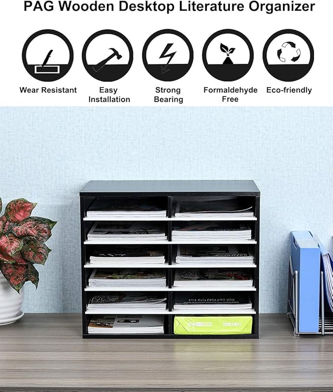 PAG Countertop Mail Sorter Organizer, Wooden Literature Organizer, Student - Image 6