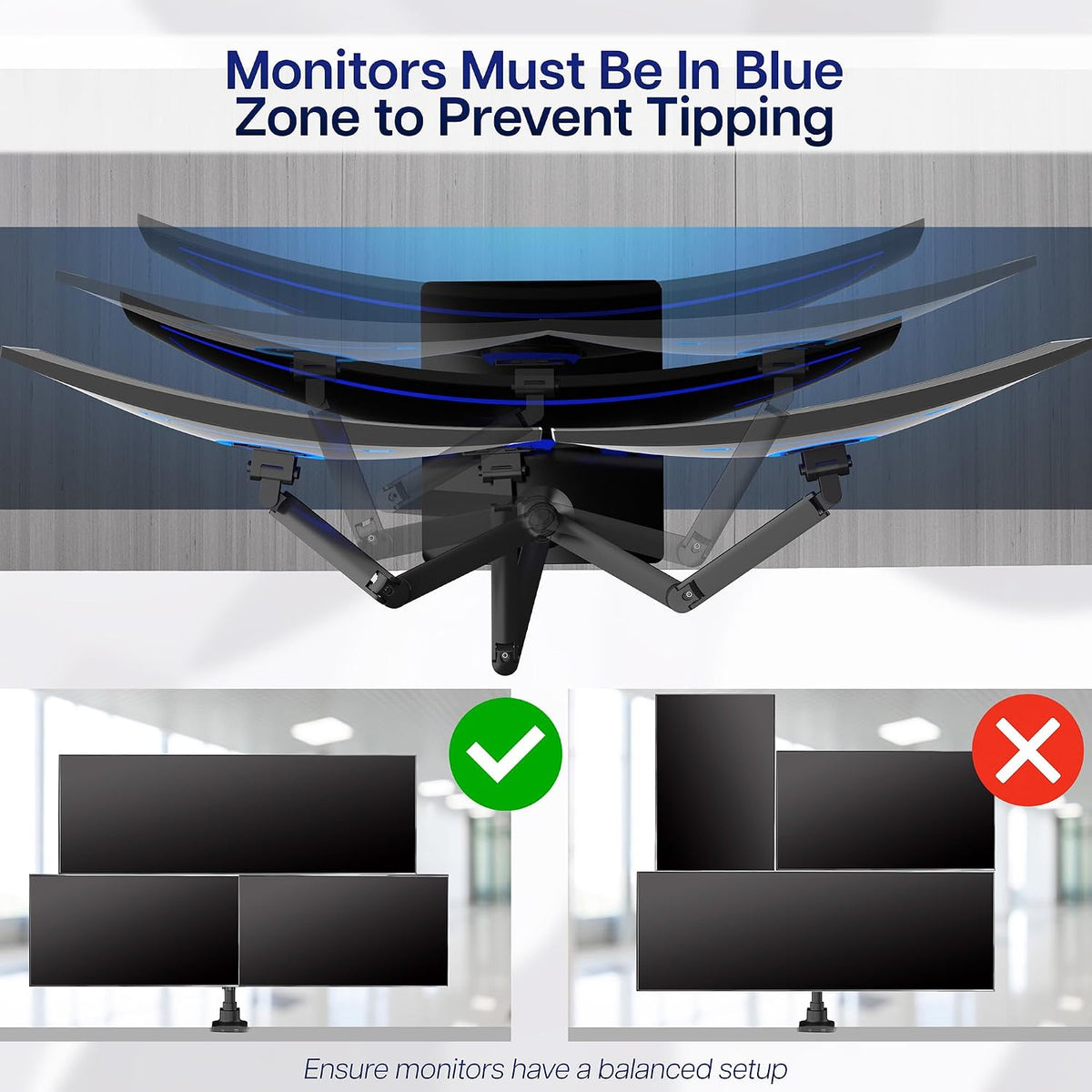 VIVO Pneumatic Arm Triple Ultrawide Monitor Desk Stand for Up to 49 inch Scre...